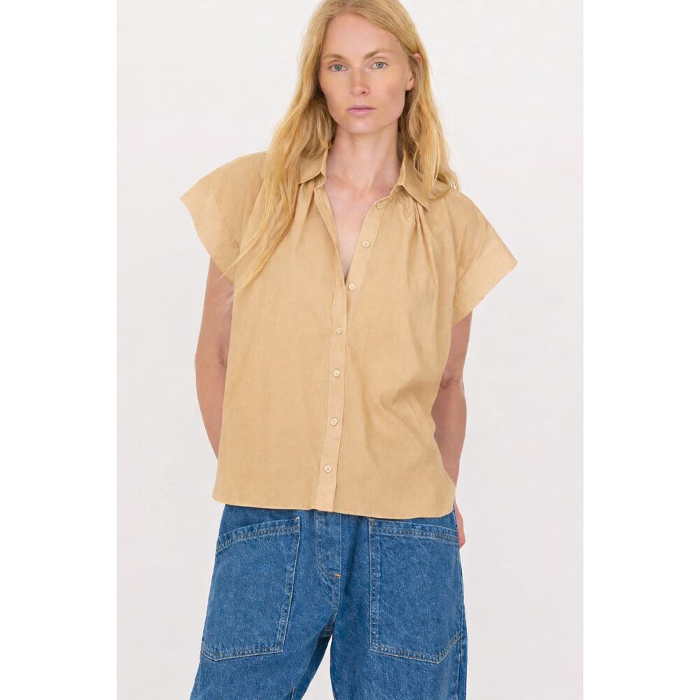 SECULAR Trinity Button Up Shirt in Camel L Effortless Scandi Minimalist